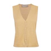 Premium Linnen Zijde Gebreid Vest Cortana , Beige , Dames