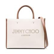 Beige Canvas Tote Bag met Geborduurd Logo Jimmy Choo , Beige , Dames