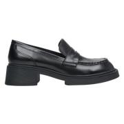 Dames Zwarte Penny Loafers met Stevige Hak gemaakt van Echt Leer Er001...