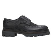 Heren Zwarte Leren Brogues met Vetersluiting Estro , Black , Heren