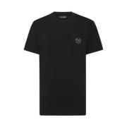 Heren Katoenen T-shirt met Plastic Plaque Plein Sport , Black , Heren