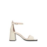 Dames Beige Leren Blokhak Sandalen Er00112690 Estro , Beige , Dames