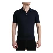 Zijden Polo T-shirt met Kraag - Donker Dolce & Gabbana , Blue , Heren