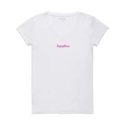 V-hals T-shirt met bedrukt logo RefrigiWear , White , Dames