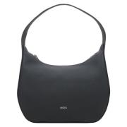 Elegante Zwarte Leren Halvemaan Tas Estro , Black , Dames