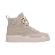 Dames Beige Suède Hoge Sneakers met Isolatie Er00112210 Estro , Beige ...