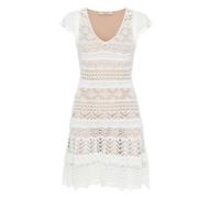 Witte Gebreide V-Hals Jurk Twinset , White , Dames