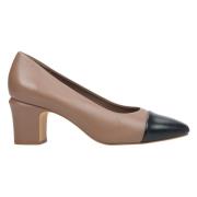 Dames Bruin Leren Blokhak Pumps Er00113739 Estro , Brown , Dames