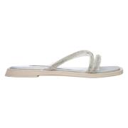 Dames Zilveren Platte Slide Sandalen met Zirkonia Er00113251 Estro , G...