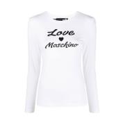 Lange mouw katoenen logo print tee Love Moschino , White , Dames
