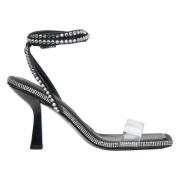 Zwarte Dames Sandalen met Hak en Strass Estro , Black , Dames