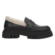 Zwarte Leren Loafers voor Dames met Contrasterende Isolatie voor de Wi...