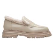 Beige Bontgevoerde Leren Winterloafers Estro , Beige , Dames