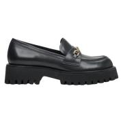 Dames Zwarte Leren Loafers met Gouden Gesp Er00113583 Estro , Black , ...