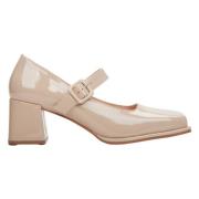 Dames Beige Mary Jane Pumps gemaakt van Patent Echt Leer Er00114168 Es...