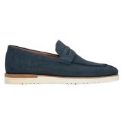 Heren Navy Blue Nubuck Penny Loafers Er00112555 Estro , Blue , Heren