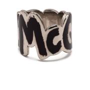 Mannen Messing Logo Ring Zwart Zilver Alexander McQueen , Multicolor ,...