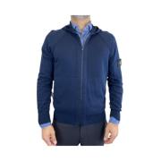 Navy Blauwe Hooded Gebreide Jas Stone Island , Blue , Heren