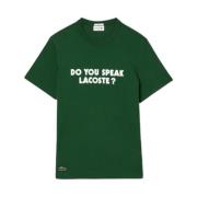 Katoenen Jersey T-shirt met Piqué Slogan Lacoste , Green , Heren