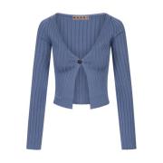 Blauwe Ribgebreide Vest Sweater Marni , Blue , Dames
