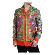 Zijden Overhemd met Drakenpatroon Dolce & Gabbana , Multicolor , Heren