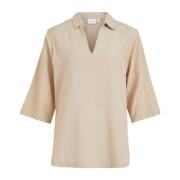 Beige V-Neck Short Sleeve Shirt Vila , Beige , Dames