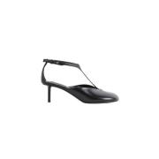 Zwarte Leren Ronde Neus Pumps Jil Sander , Black , Dames