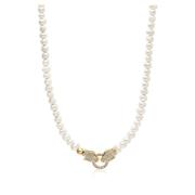 Pearl Choker with Double Panther Head in Gold Nialaya , White , Heren