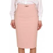 Crêpe Pencil Rok met Gouden Logoplaat Elisabetta Franchi , Pink , Dame...