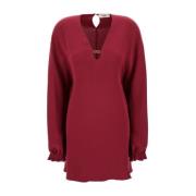 Zijden jurk met V-hals en sleutelgat Fendi , Red , Dames