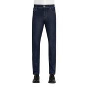Regular Fit Denim Jeans in Blauw Zijde Katoen Mix Tramarossa , Blue , ...