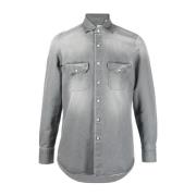 Grijze Denim Spread-Kraag Shirt Finamore , Gray , Heren