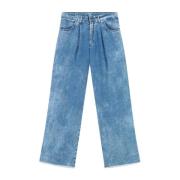 Canvas Denim Jeans met Front Darts 8PM , Blue , Dames