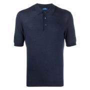 Luxe Zijden Polo Shirt Gemaakt in Italië Barba , Blue , Heren
