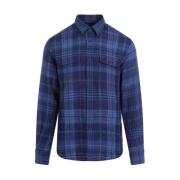 Indigo Blue Tartan Linen Shirt Ralph Lauren , Multicolor , Heren
