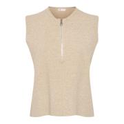 Zilveren Voering Gebreid Vest Lounge Nine , Beige , Dames