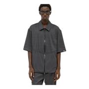Zip-Up Shirt met Micro-Knit Plooien Adidas , Gray , Heren