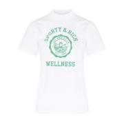 Embleem Wit T-shirt met Groen Logo Sporty & Rich , White , Dames