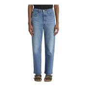 Blauwe Denim Ribbed Cage Broek Levi's , Blue , Dames