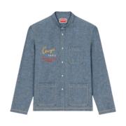 Blauwe Geborduurde Denim Overhemd Kenzo , Blue , Heren