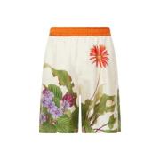 Bloemen zijden Bermuda shorts met oranje elastische riem Pierre-Louis ...