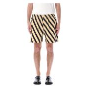 Domino Stripe Shorts in Ecru Zwart Bode , Multicolor , Heren