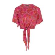Roze Sterrenprint Knoop Crop Shirt Alessandro Enriquez , Multicolor , ...