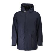 Blauwe Katoenen Parka Jas met Capuchon Woolrich , Blue , Heren