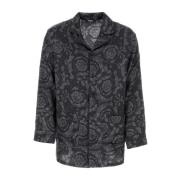 Satin Pyjama Shirt Versace , Black , Heren