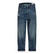 Blauwe Denim Jeans met Zeemeeuw Borduurwerk Evisu , Blue , Heren