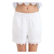 Witte Kant Detail Casual Shorts Only , White , Dames