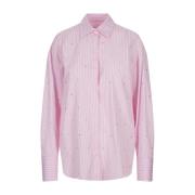 Roze Gestreepte Oversized Shirt met Strass Msgm , Pink , Dames
