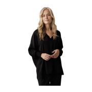 Glanzende V-Hals Tuniek IVI , Black , Dames