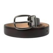 Donker Leren Metalen Gesp Riem Dolce & Gabbana , Brown , Heren